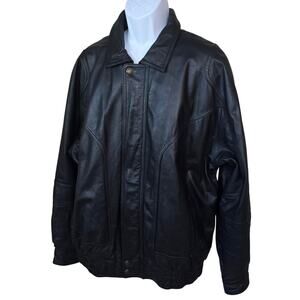 Marco Serafino Insulated Bomber Jacket Black Soft Leather Zippered Coat Men's 1X